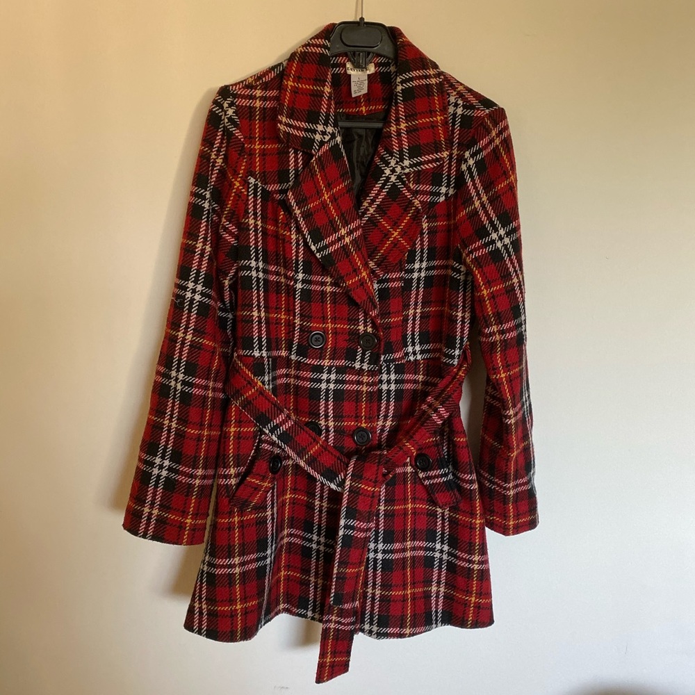 Double Breasted Red Plaid Coat